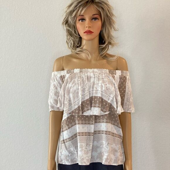 Show Me Your Mumu Off Shoulder Bungalow Top Boho Festival Blouse Peasant Ruffle - Picture 5 of 12